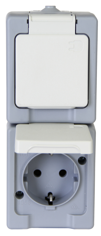 Steckdose Standard 2-fach senkrecht grau KOPP GMBH Steckdose Standard 2-fach senkrecht grau AP-Feuchtraum