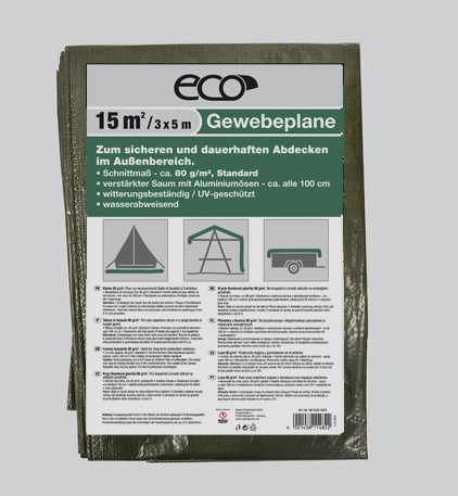 Gewebeplane mit Osen blau 3x5m, Stärke 80g/m²