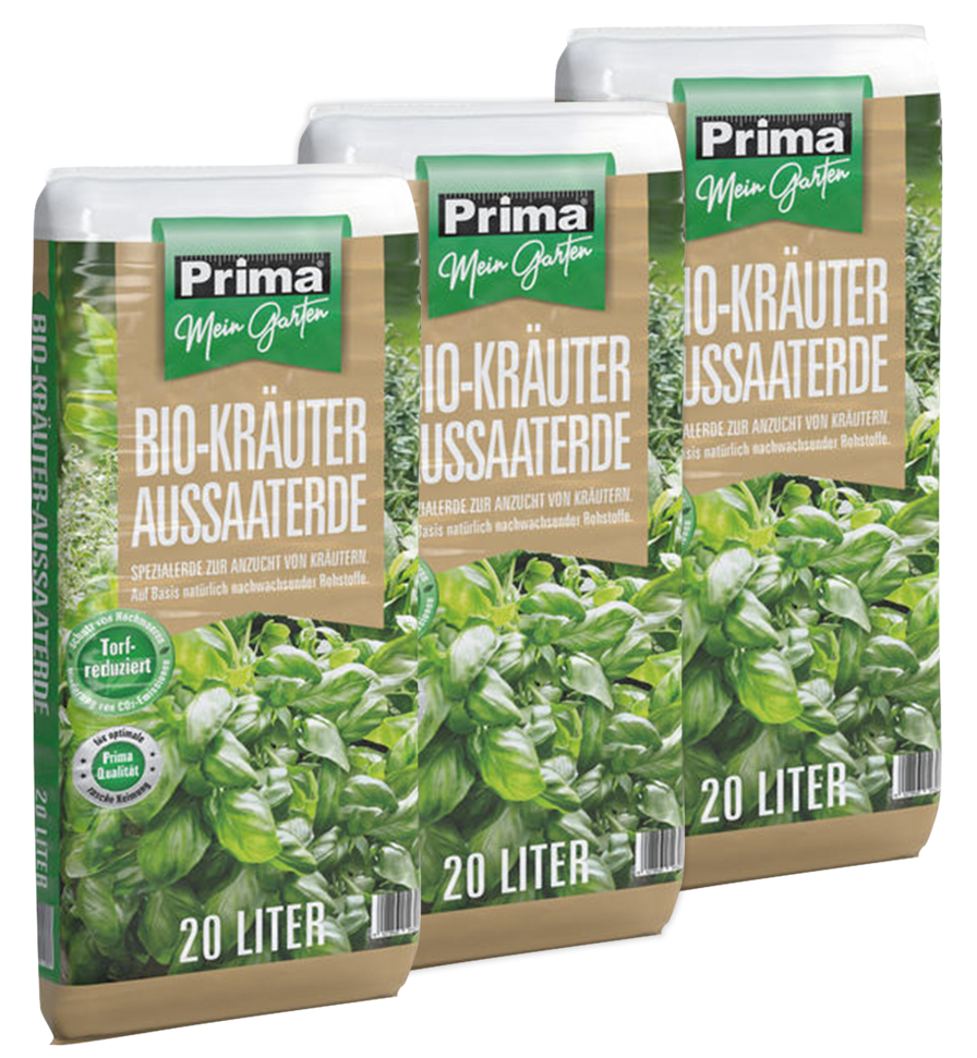 PRIMA BIO Kräuter- und Aussaaterde 3 x 20 Liter, 60 Liter