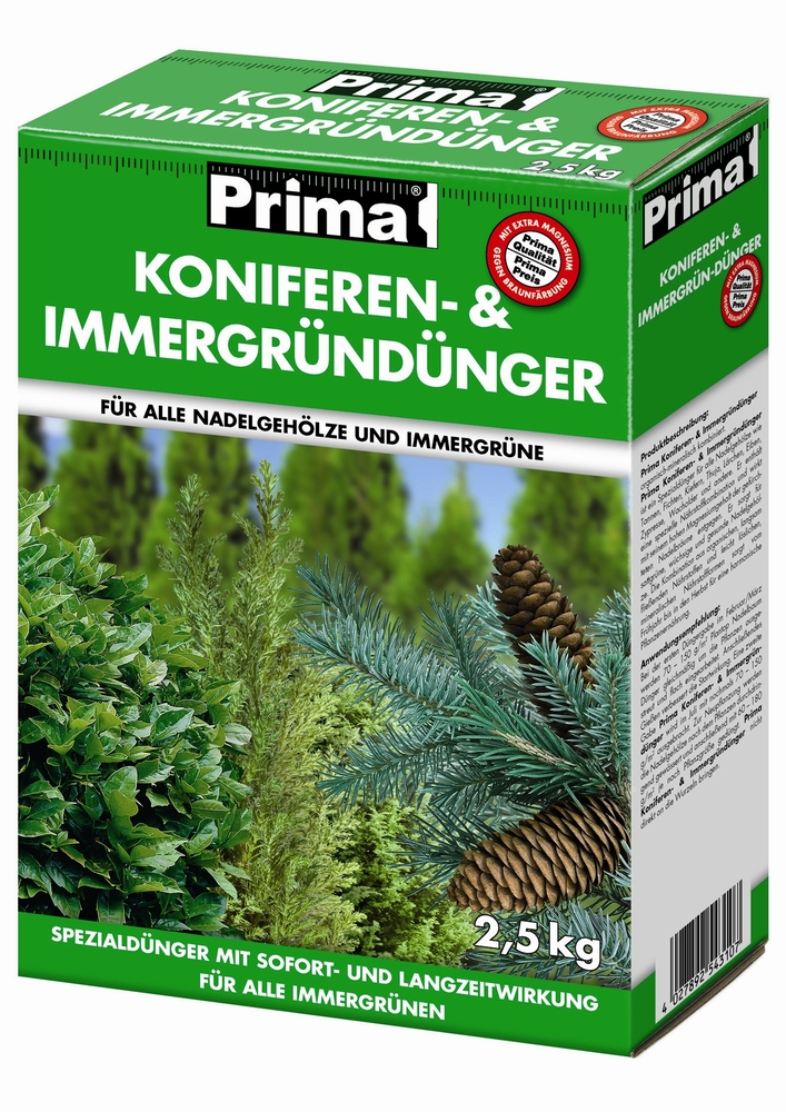Prima Konifere- u.Immergrün Dünger 2,5kg GREGOR ZIEGLER GMBH Prima Konifere- u.Immergrün Dünger 2,5kg NPK 7+4+7(+2) Faltschachtel