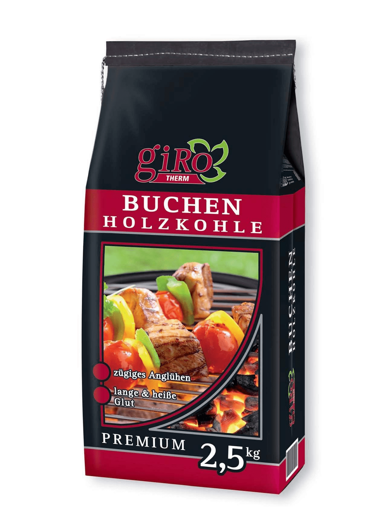 giRo Buchen Holzkohle Premium 2,5 kg 20-80 mm Kohle Grillkohle