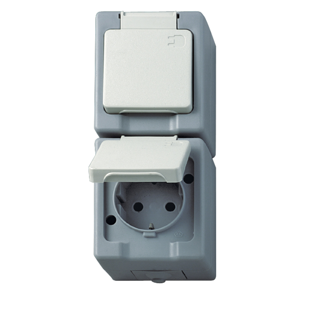 Steckdose Standard 2-fach senkrecht grau KOPP GMBH Steckdose Standard 2-fach senkrecht grau AP-Feuchtraum