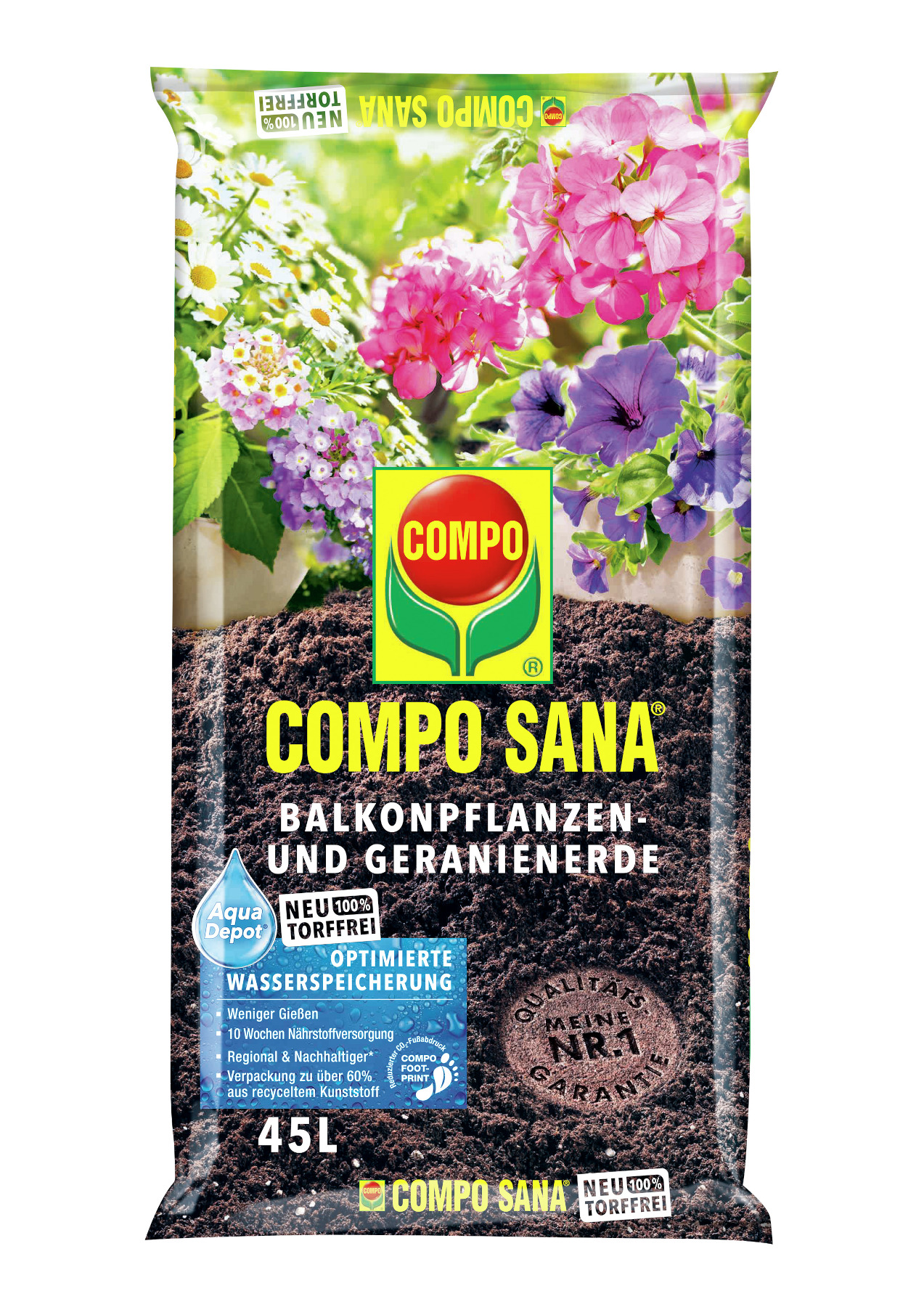 COMPO SANA Balkon- und Geranienerde, torffrei, 45 Liter