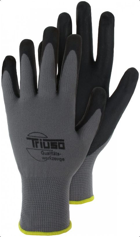 TRIUSO Arbeitshandschuhe Nylon Grip Nitril Größe: 7-11, grau