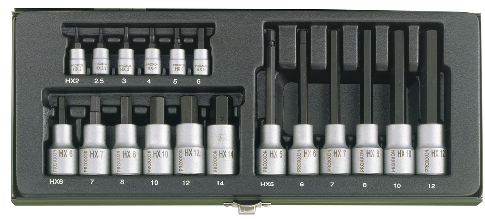 PROXXON Steckschlüssels."Hex." 1/4"+1/2" 18-tlg. 