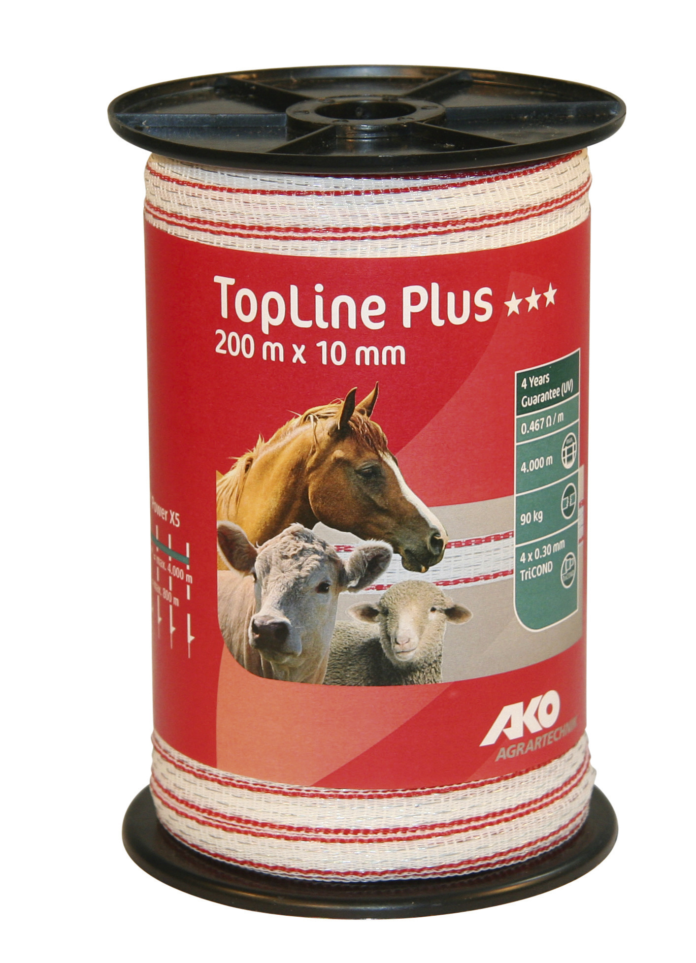 Band Top Line Plus weiß/rot 200m 10mm ALBERT KERBL GMBH Band Top Line Plus weiß/rot 200m 10mm 4x0,30 TriCond