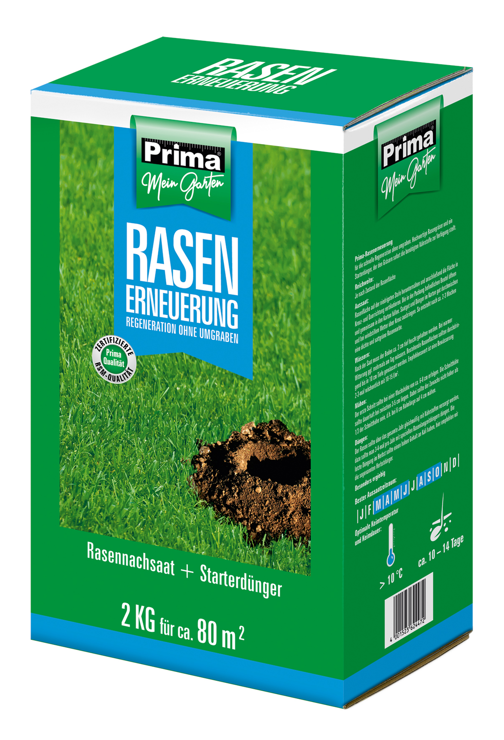 PRIMA Rasenerneuerung 2kg für 80 m² Kombination aus Rasen und Dünger