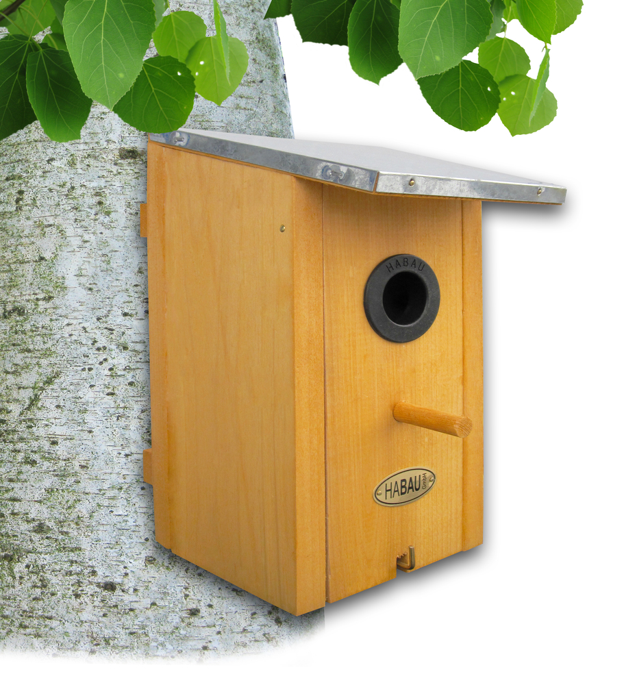 Nistkasten m.verzinkt.Blechdach montiert HABAU GMBH Nistkasten m.verzinkt.Blechdach montiert Fluglöcher auswechselbar