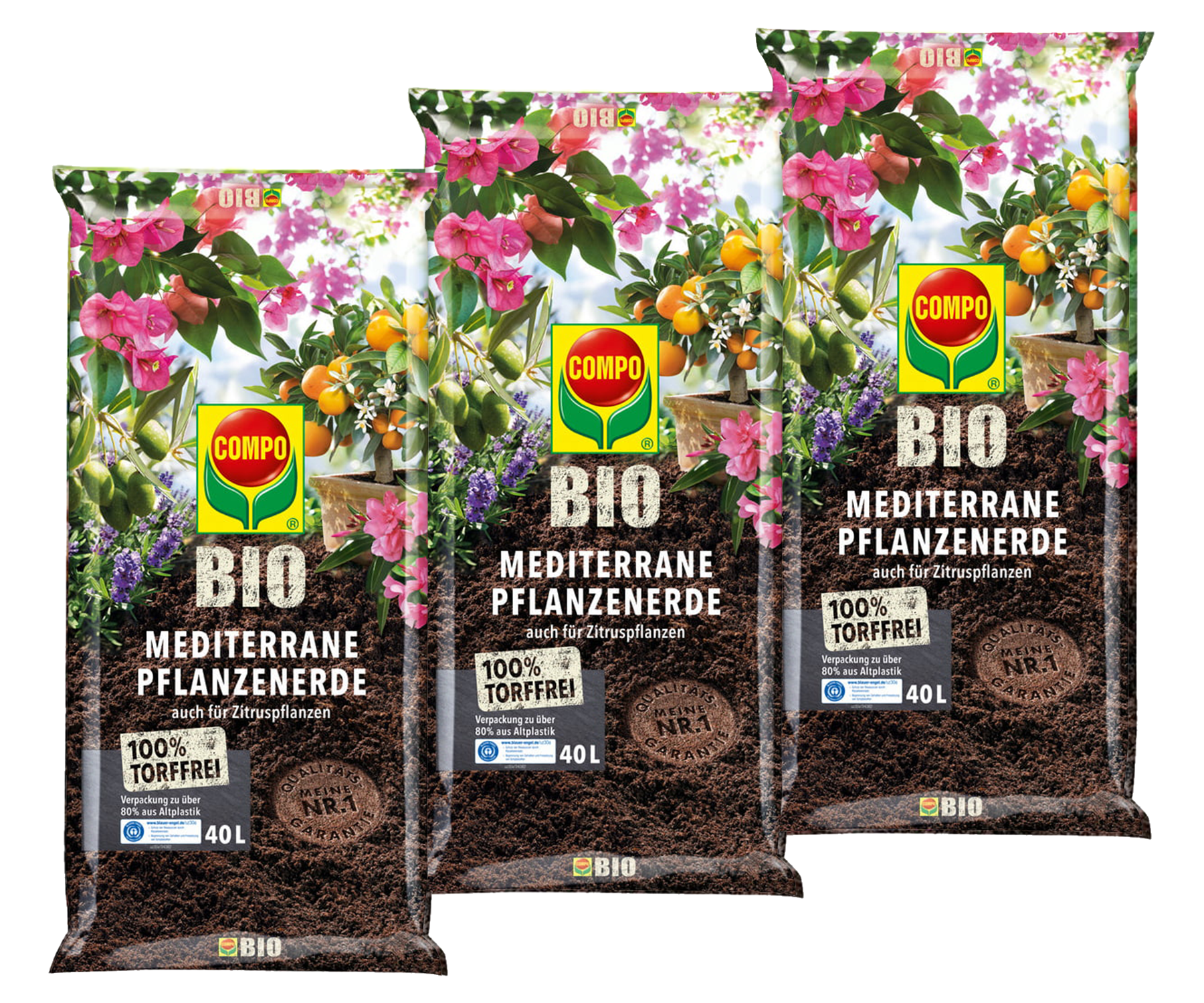 COMPO BIO Mediterrane Pflanzenerde, 3 x 20 Liter