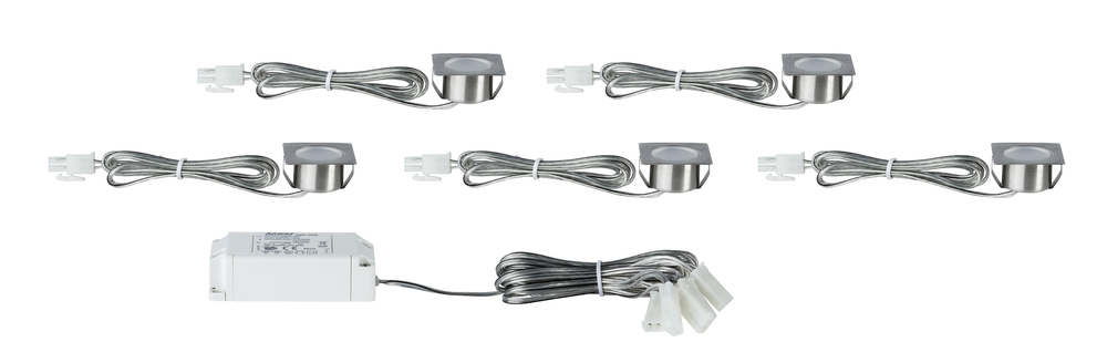 Möbeleinbauleuchte Set Mini LED 5x0,4W PAULMANN Möbeleinbauleuchte Set Mini LED 5x0,4W eckig 2700K 5x20lm 35x35mm Eisen gebürst