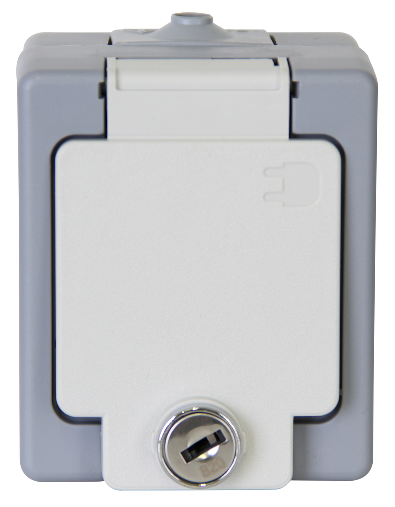 KOPP GMBH Steckdose 1-fach Sicherheitsschloß grau AP-Feuchtraum