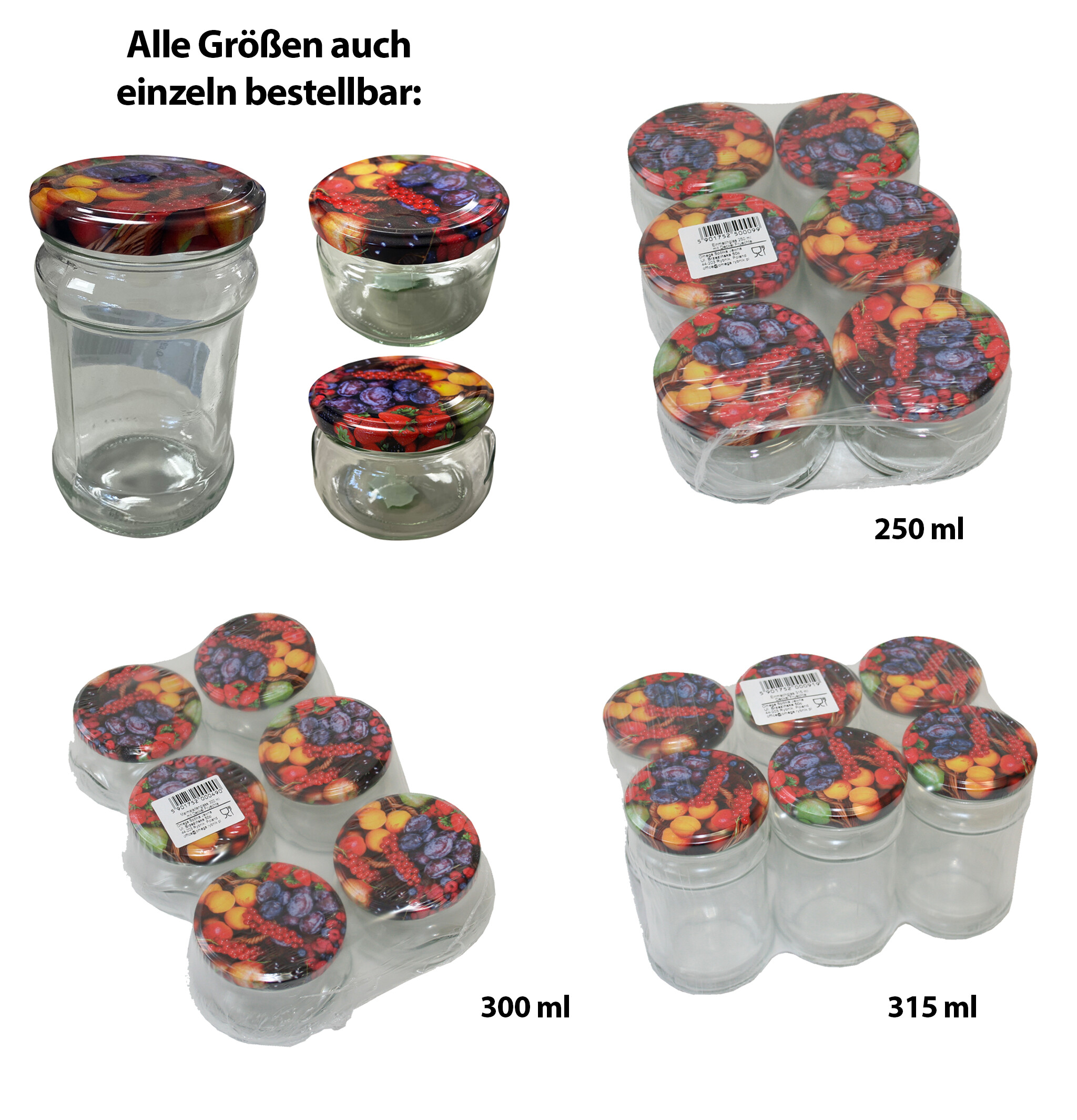 Einkochgläser inkl. Deckel, versch. Größen