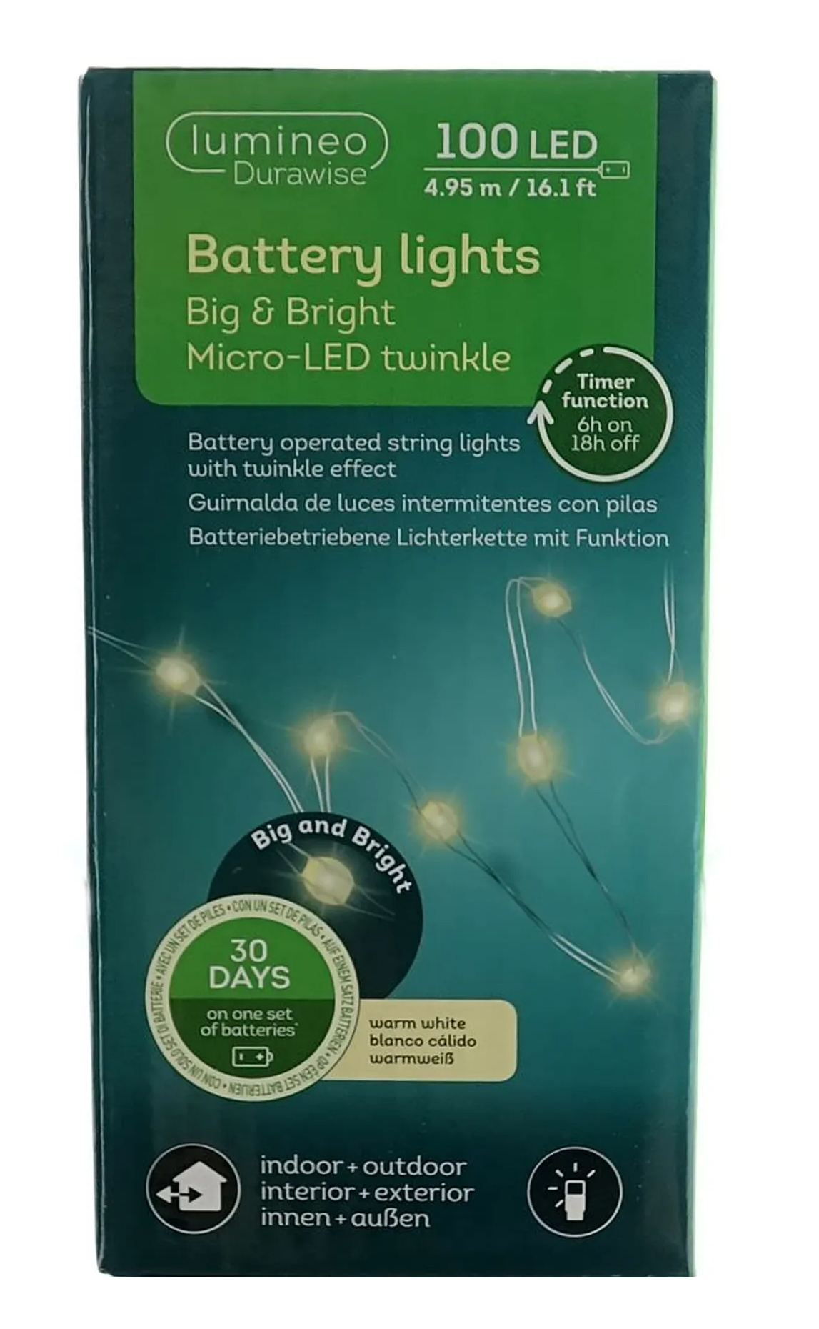  Lumineo Batterie Lichterkette Durawise, 100 Micro-LEDs, 495cm