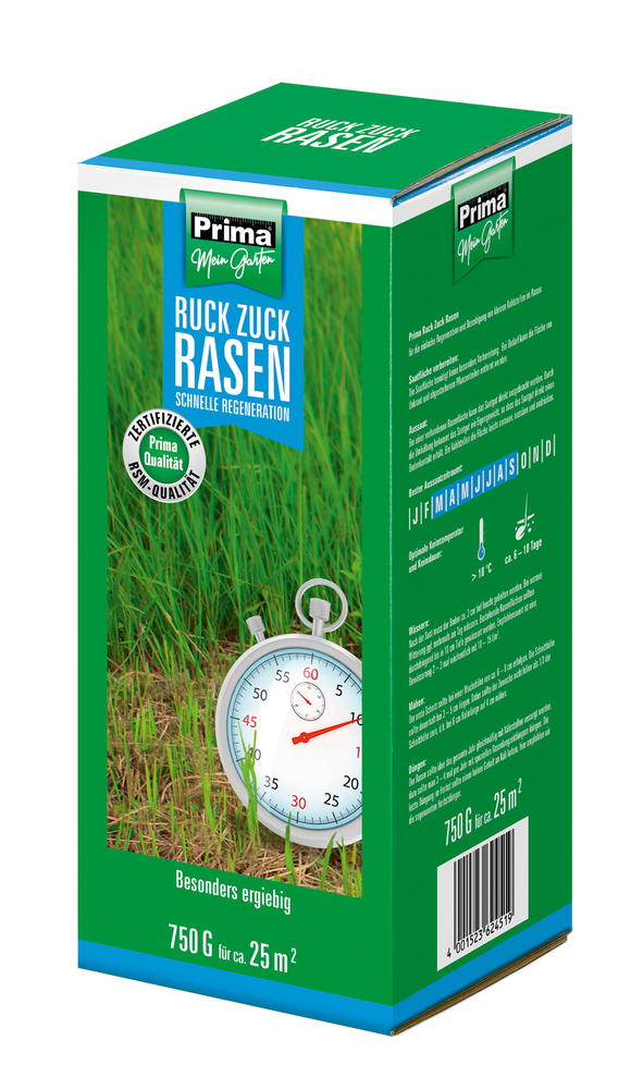 PRIMA Ruck Zuck Rasen 750 g für 25 m² für die einfache Regeneration 