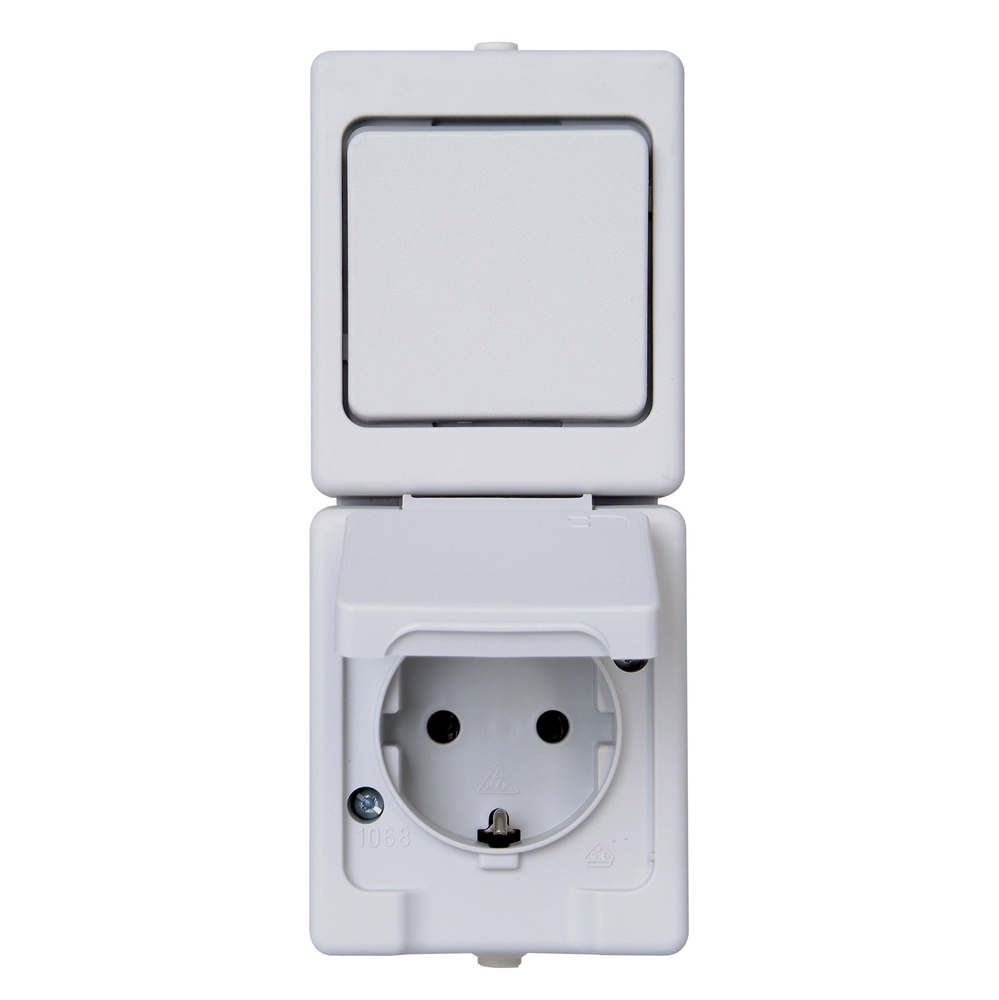 KOPP GMBH Kombination AP-FR Aktion grau Aufputz-Feuchtraum IP 44 ,A/WS&Steckdose