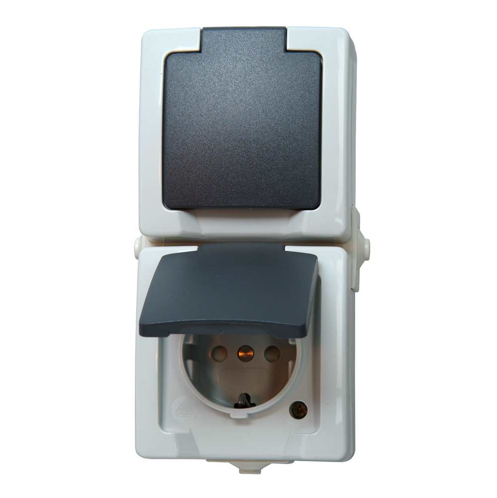 KOPP GMBH Steckdose Nautic 2-fach m.erhöht.BS grau mit erhöhtem Berührungsschutz