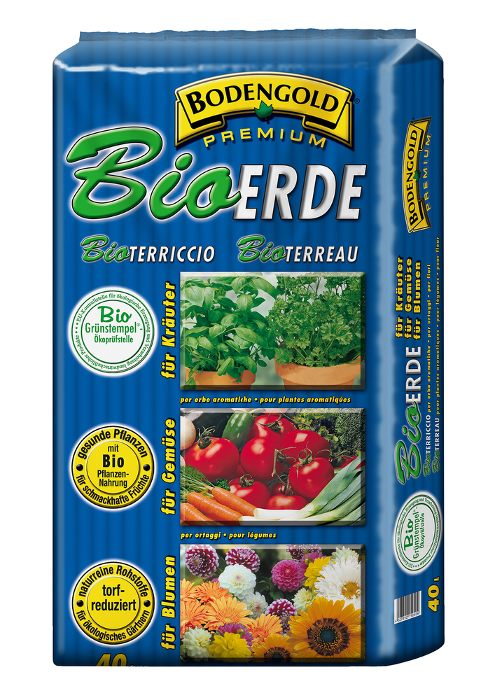 Bodengold Premium BIO-Erde 40 Liter Universalerde Bioerde Blumenerde Pflanzerde