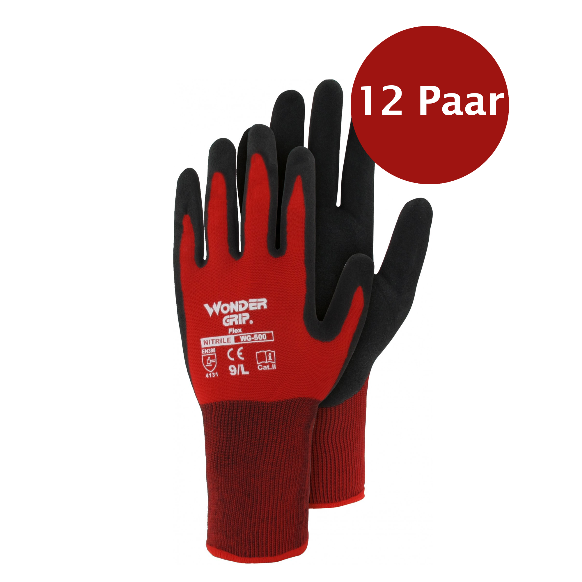 TRIUSO Handschuhe Wonder Grip - Flex 500 mit Nitril, rot - 12 Paar