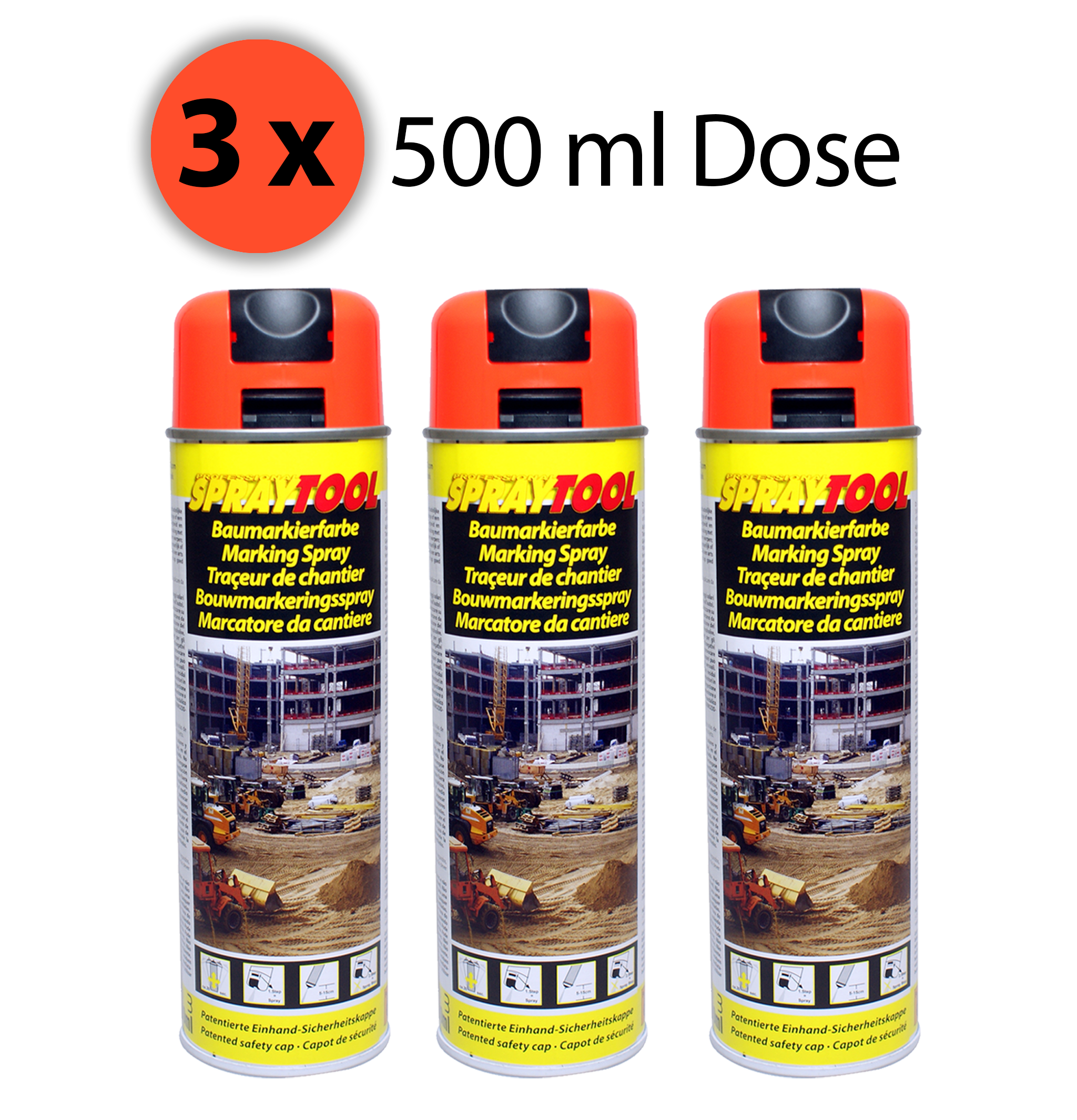 Markierspray Neonorange 3 x 500 ml Markierfarbe, Forstfarbe