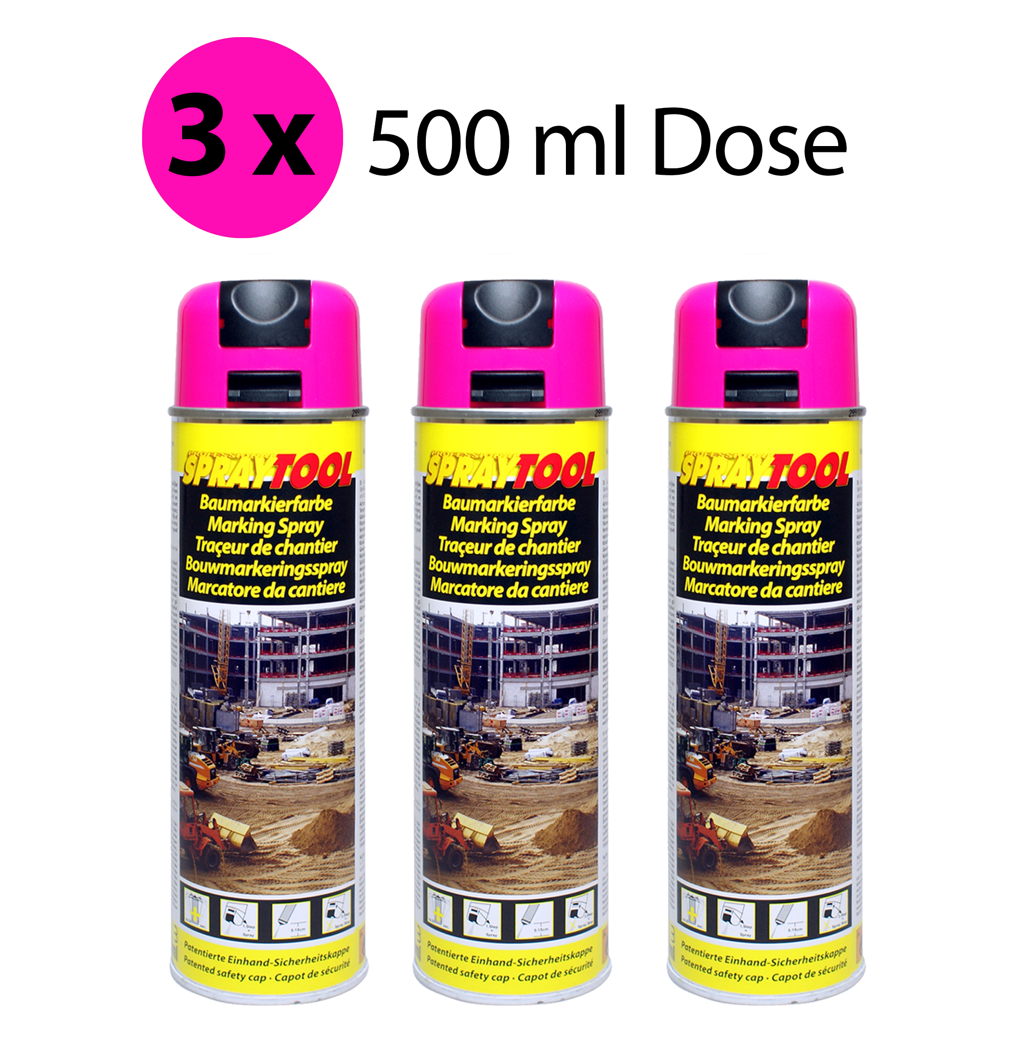 Markierungsspray leucht-pink 500ml Spraytool 3 x 500 ml Dose 
