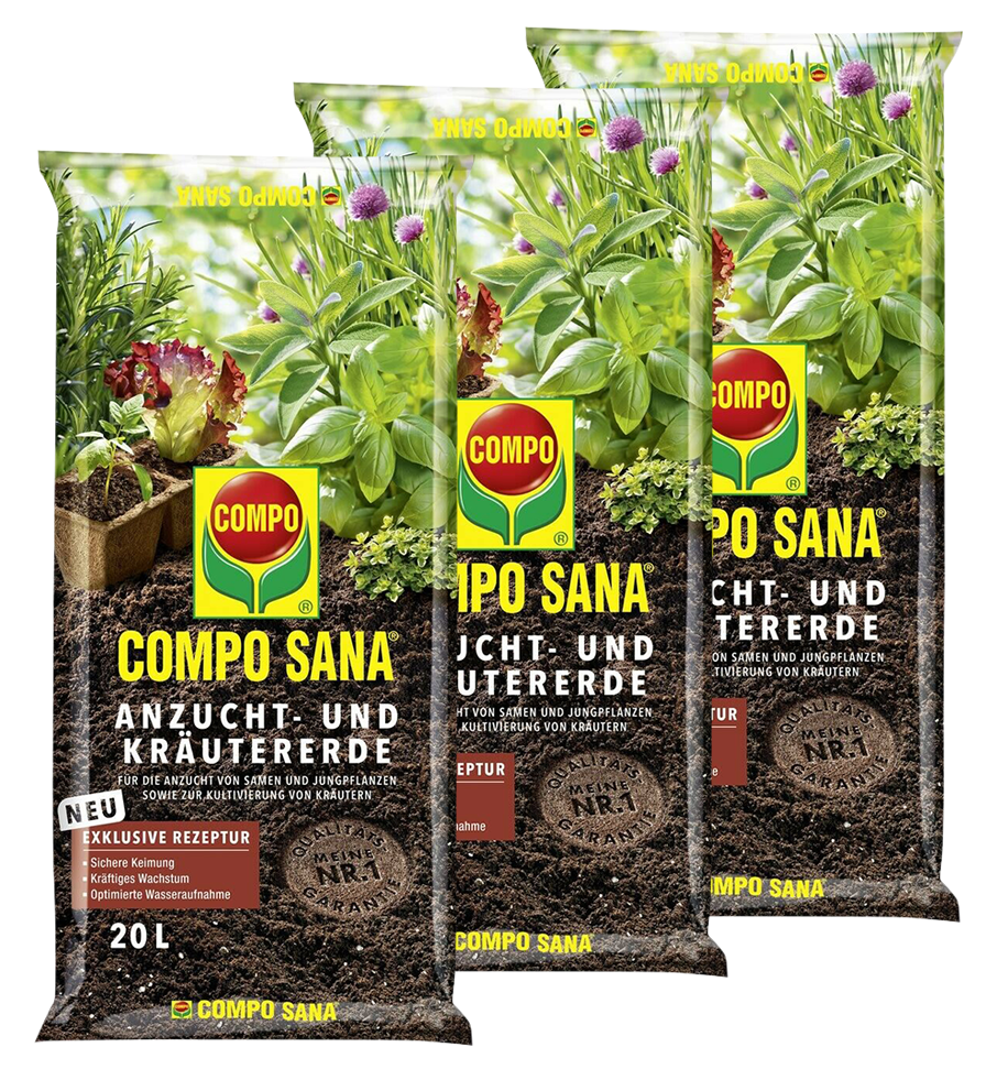 COMPO SANA Anzucht- und Kräutererde 3 x 20 Liter  