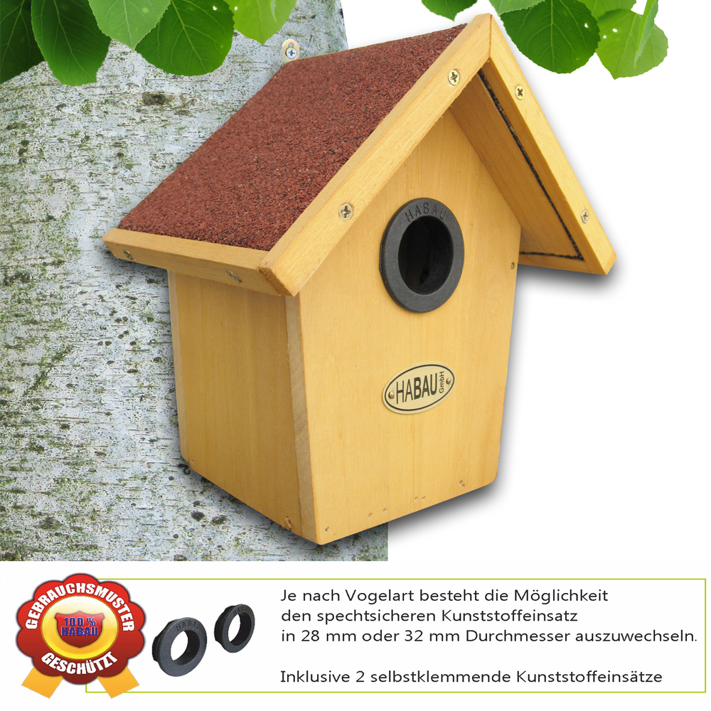 Nistkasten B19xT14xH20cm HABAU GMBH Nistkasten B19xT14xH20cm Fluglöcher auswechselbar 28 und 32 mm