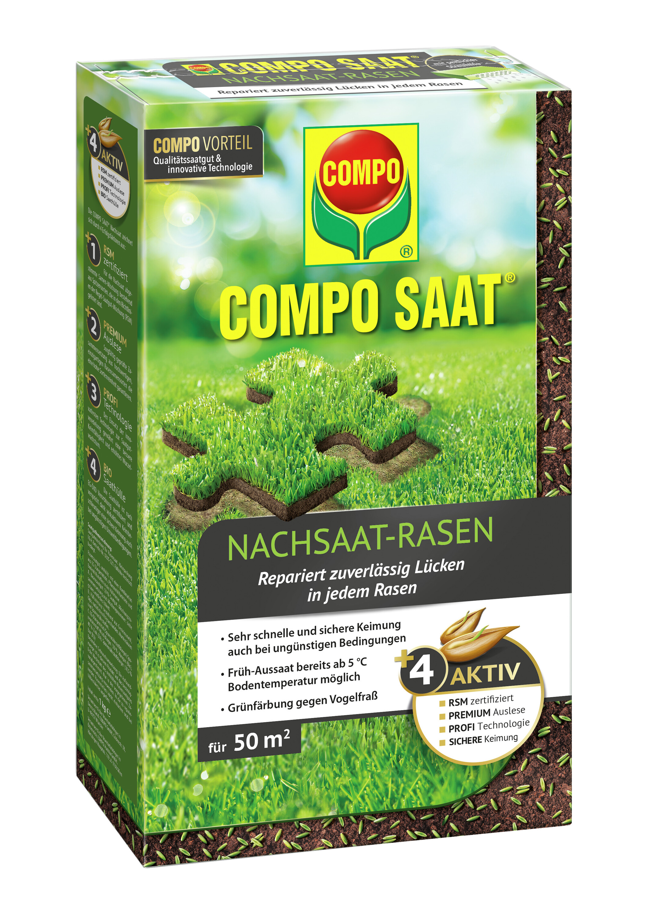 COMPO SAAT Nachsaat-Rasen 1 kg für ca. 50 m², Rasenlücken, Garten, Wiese