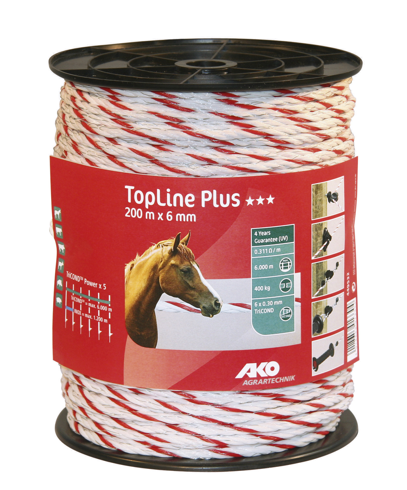 Seil Top Line Plus 6mm 200m ALBERT KERBL GMBH Seil Top Line Plus 6mm 200m 6x0,30TriCond weiß/rot