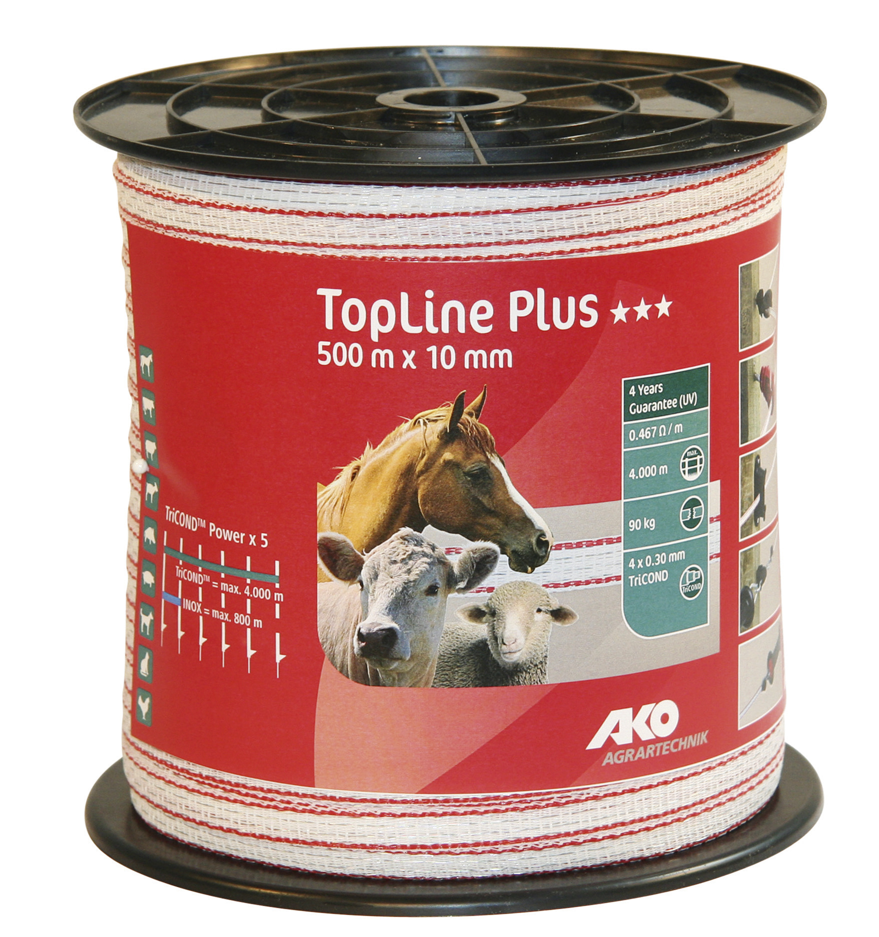 Band Top Line Plus weiß/rot 500m 10mm ALBERT KERBL GMBH Band Top Line Plus weiß/rot 500m 10mm 4x0,30 TriCond