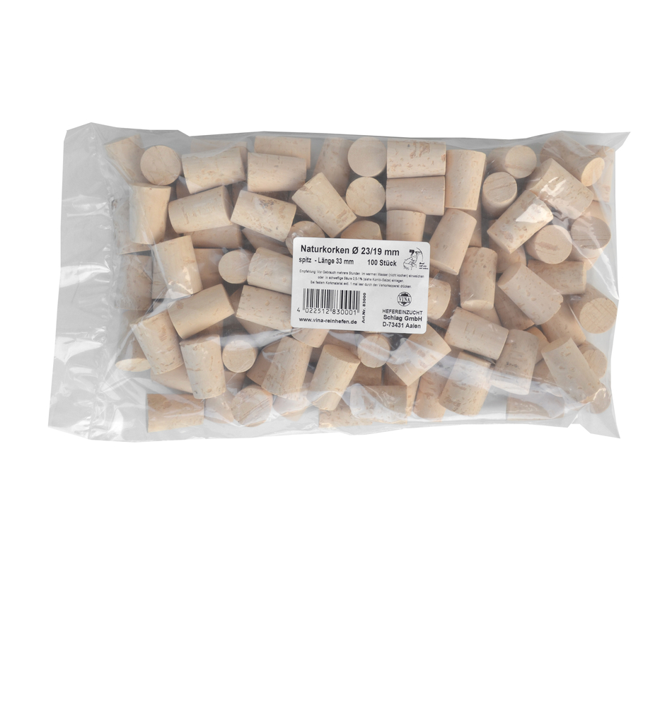 Naturkorken-spitz Du. 23/19 L33mm 100Stk HEFEREINZUCHT SCHLAG GMBH Naturkorken-spitz Du. 23/19 L33mm 100Stk