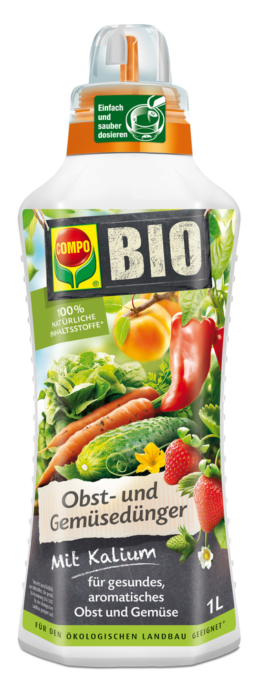 COMPO Bio Obst- und Gemüsedünger 1 Liter, Flüssigdünger mit Kalium