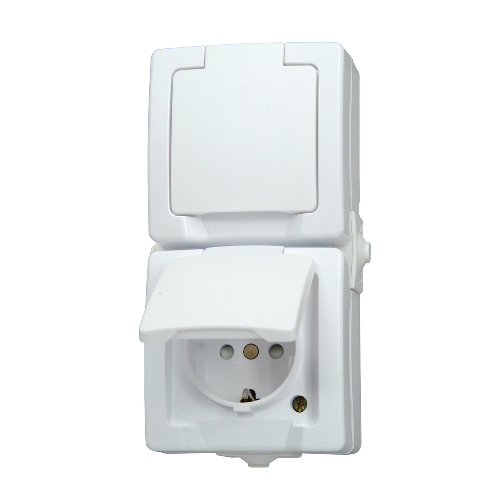 KOPP GMBH Steckdose AP-FR Nautic 2f.Senkr.arktisws mit erhöhtem Berührungsschutz