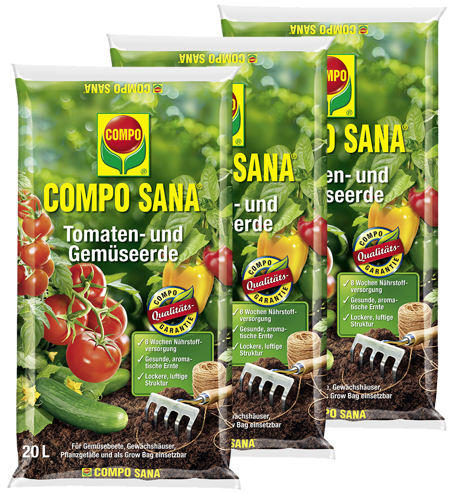 COMPO SANA Bio Tomaten- und Gemüseerde, 3 x 20 Liter 