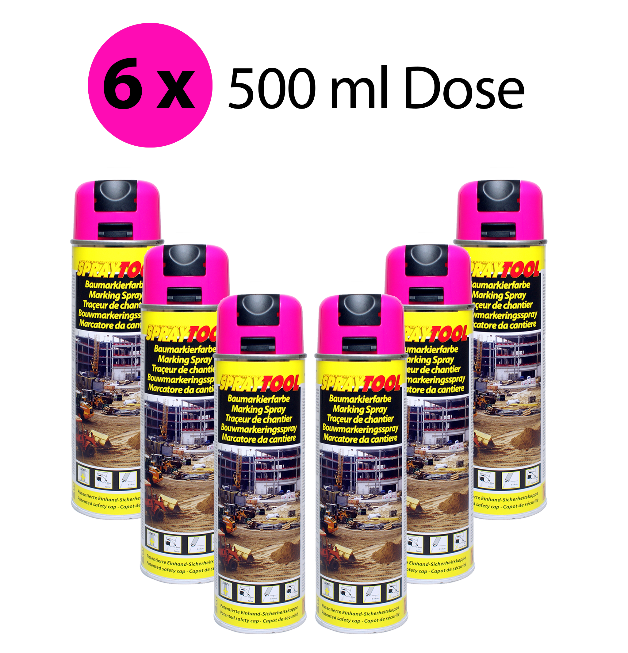 Markierungsspray leucht-pink 500ml Spraytool 6 x 500 ml Dose 