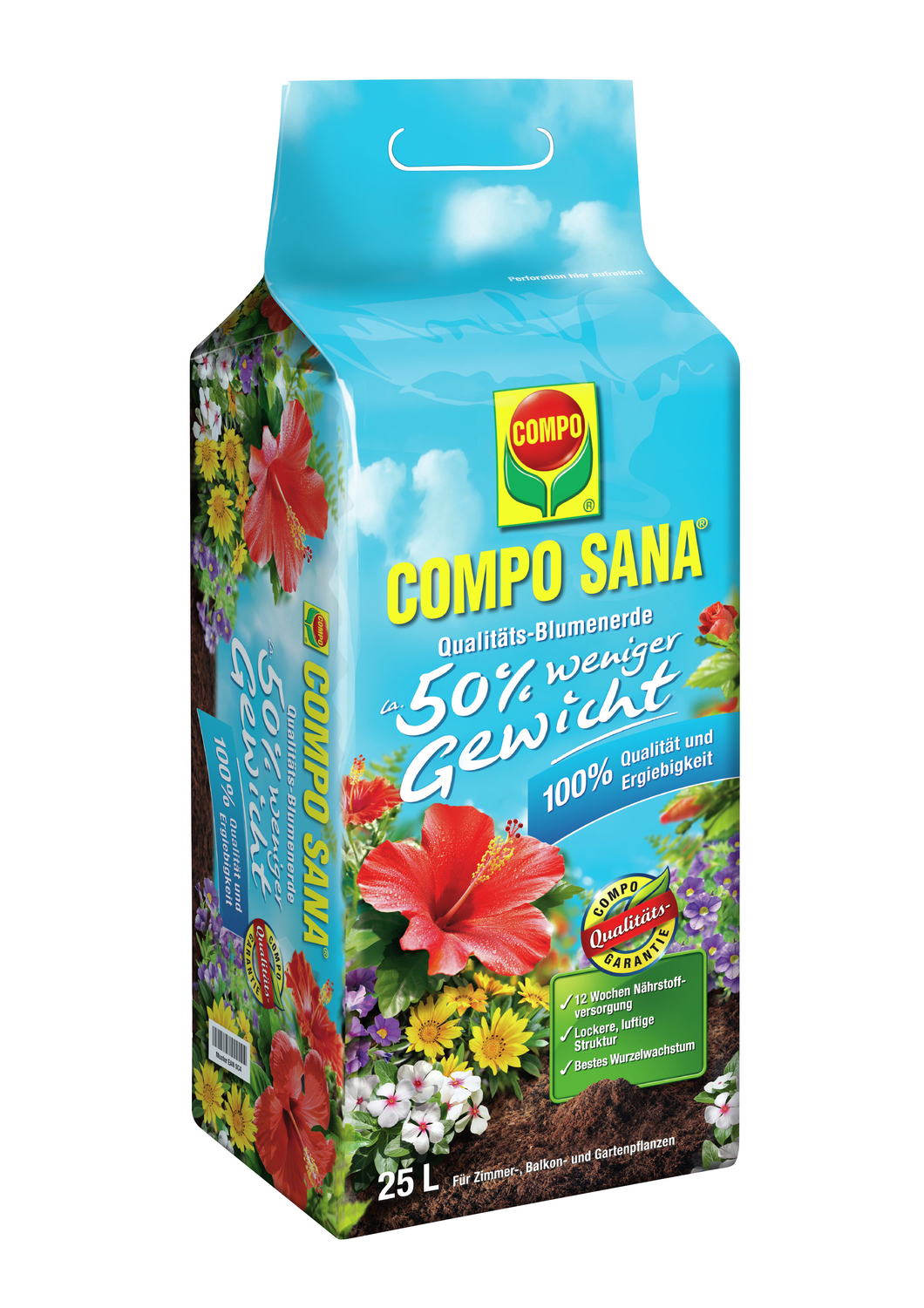 COMPO SANA Qualitäts-Blumenerde 25 Liter 50 % weniger Gewicht
