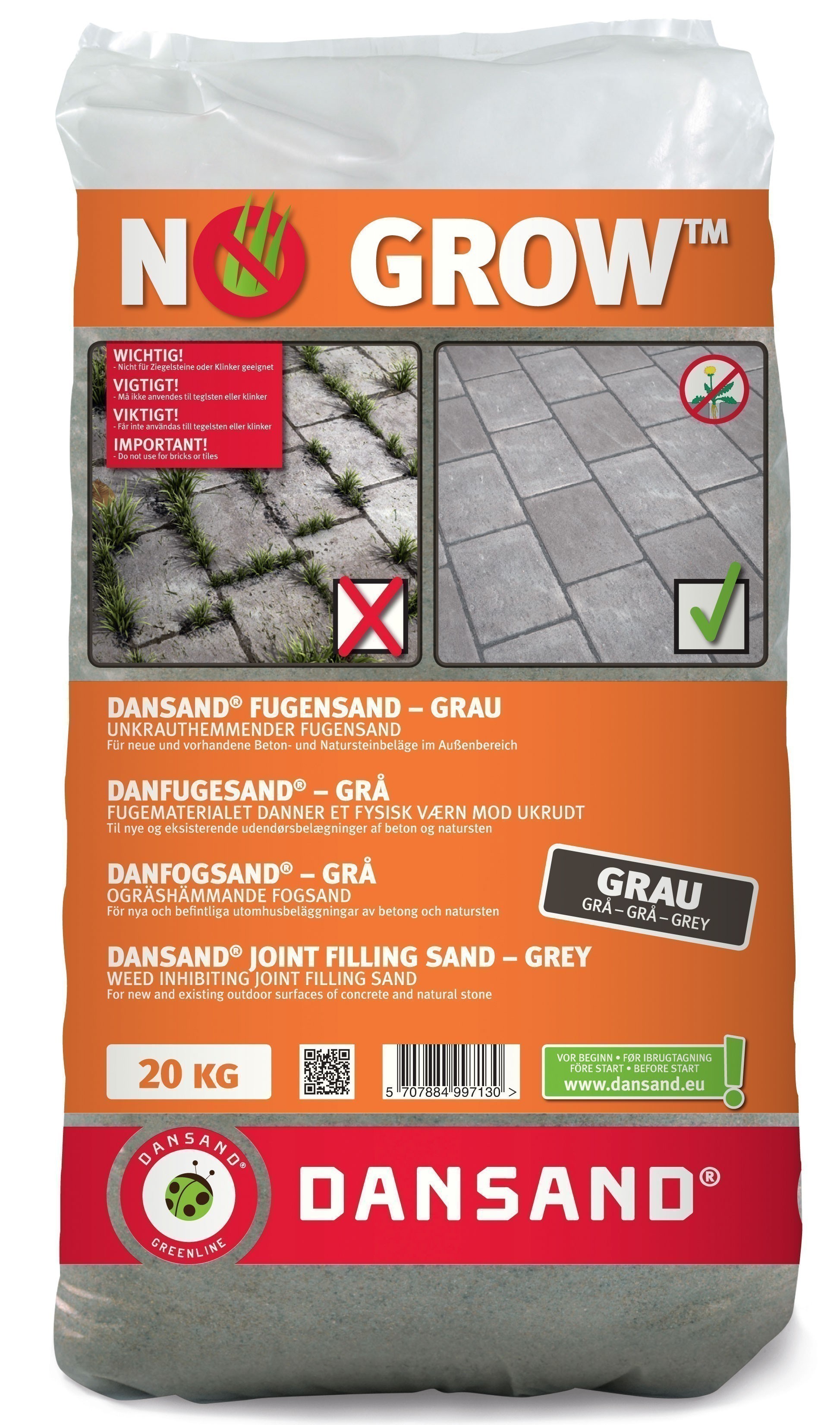 Dansand® No Grow Fugensand, grau 0-1,5mm, 20kg Dansand® No Grow Fugensand, grau 0-1,5mm, 20kg